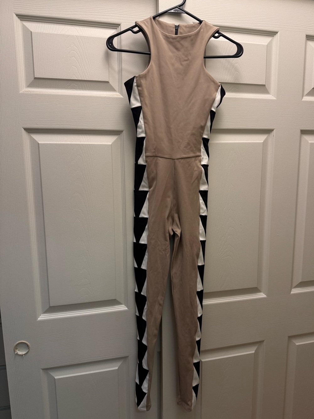 Port de Bras Sleeveless Beige Jumpsuit with Black & White Side Panels
